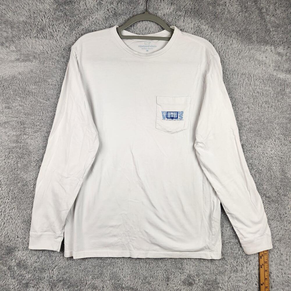 Vineyard Vines Shirt Mens Medium White Basketball Graphic Pocket Long Sleeve